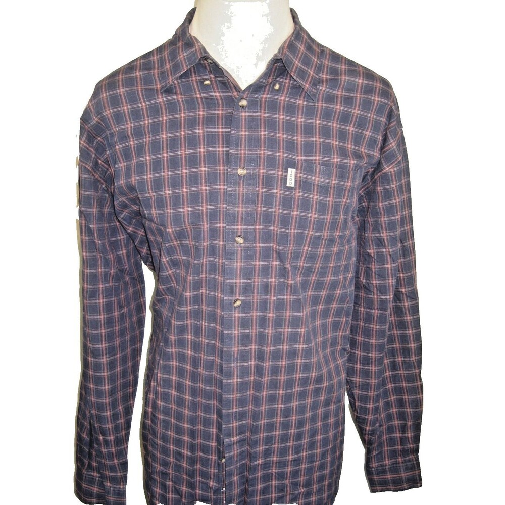Mens Izod Plaid Broadcloth LS Cotton Dress Shirt sz XLT